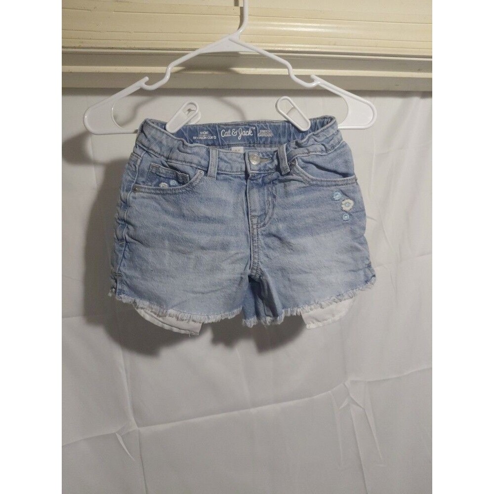 Cat & Jack Stretch Denim Shorts Women's Size M 8 With Flower Embroidry